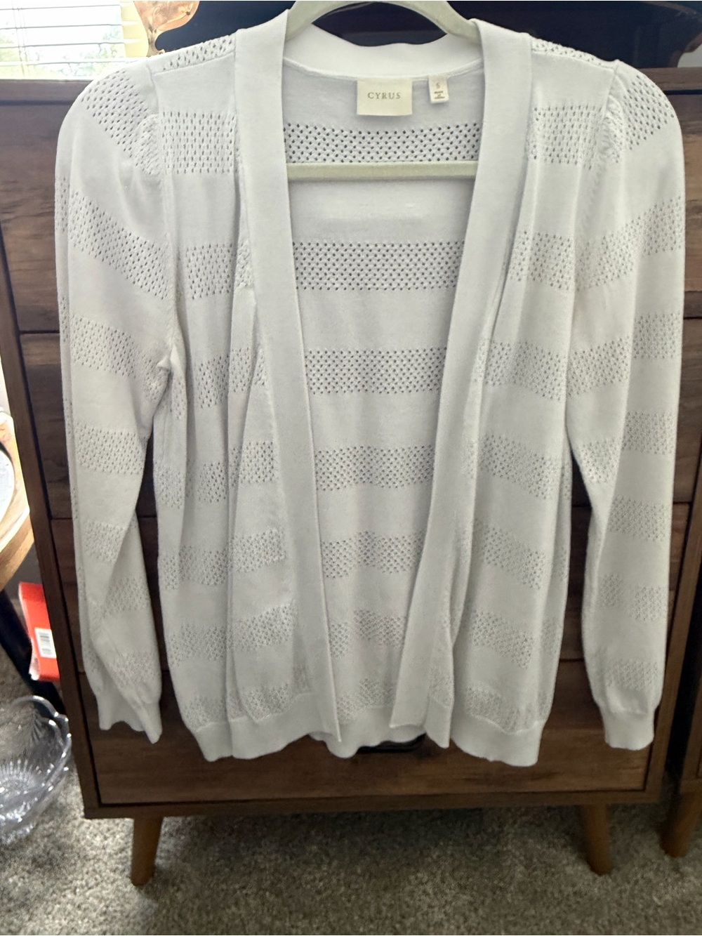 Cyrus Light White Open-Front Knit Cardigan